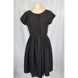 VTG Black Eyelet Fit & Flare Rockabilly Dress Pinup Dark Academia 1950s 30 waist
